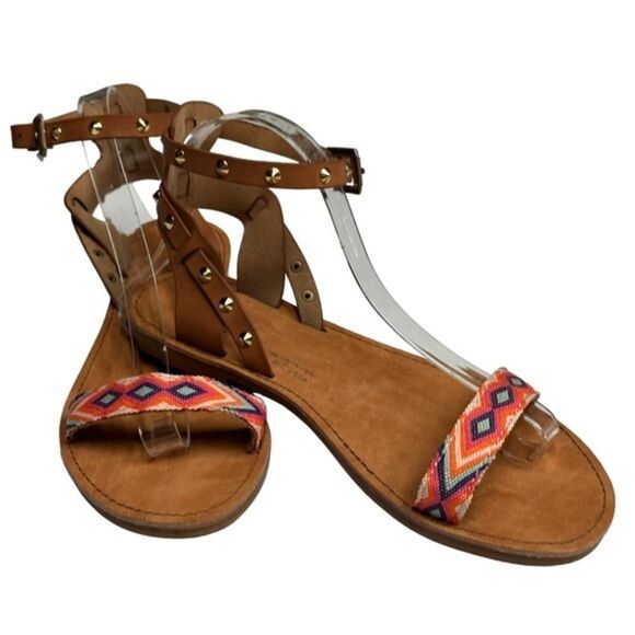 Saks 5th AVe Vintage‎ Havana Cherie Embroidered Sandals Womens size 8 Aztec Boho - Picture 1 of 11